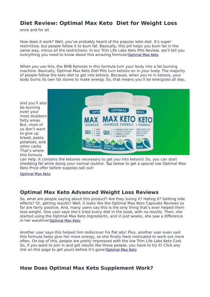 diet review optimal max keto diet for weight loss