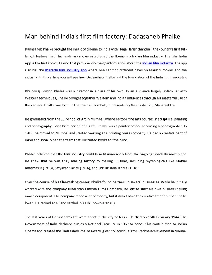 man behind india s first film factory dadasaheb