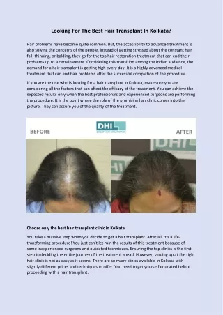 Looking For the Best Hair Transplant in Kolkata?