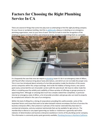 factors for choosing the right plumbing service
