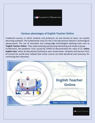 Various advantages of English Teacher Online