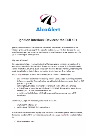 Ignition Interlock Devices - the DUI 101