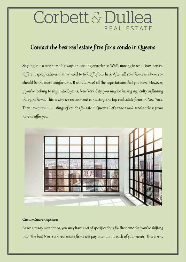 contact the best real estate firm for a condo