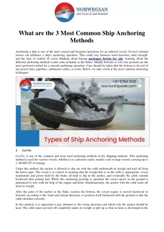 what are the 3 most common ship anchoring methods