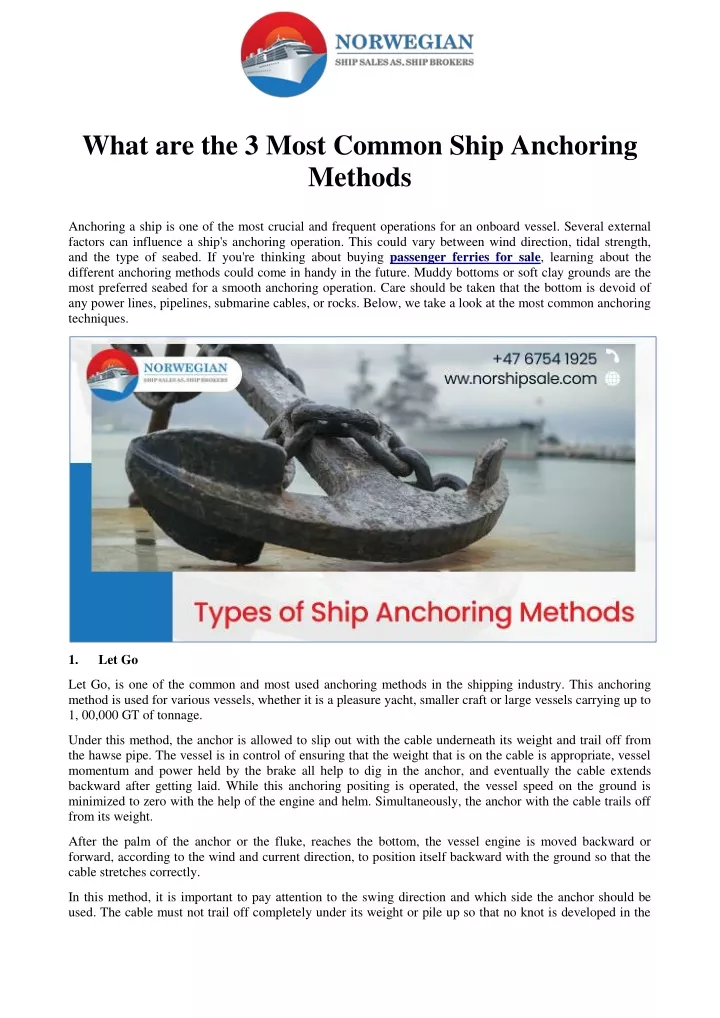what are the 3 most common ship anchoring methods