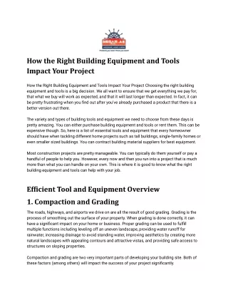 how the right building equipment and tools impact