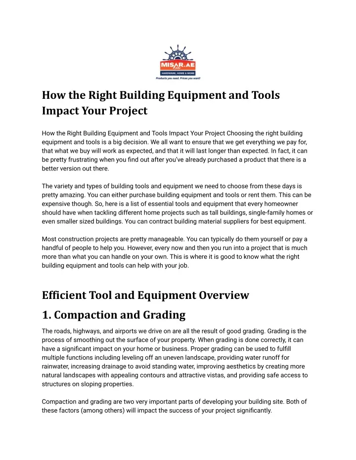 how the right building equipment and tools impact