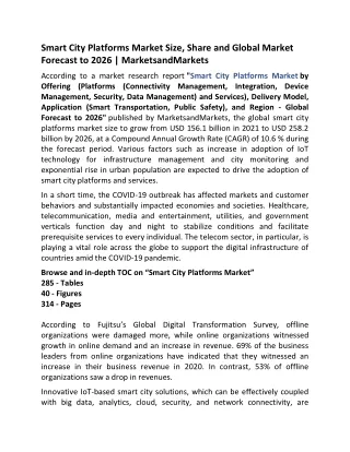 Smart City Platforms Market Size, Share and Global Market Forecast to 2026  MarketsandMarkets
