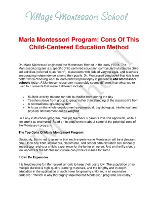 maria montessori program cons of this child