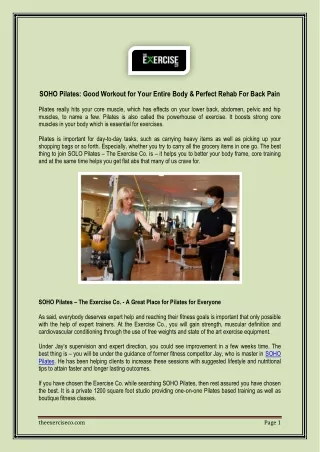 SOHO Pilates: Good Workout for Your Entire Body & Perfect Rehab For Back Pain