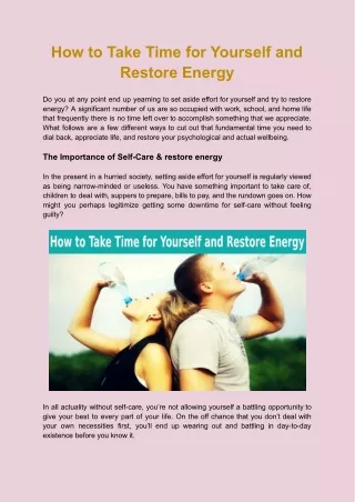 How to Take Time for Yourself and Restore Energy?