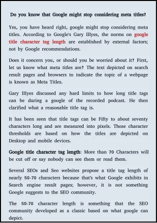 do you know that google might stop considering