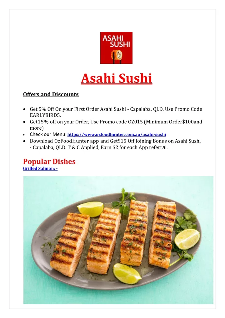 asahi sushi offers and discounts