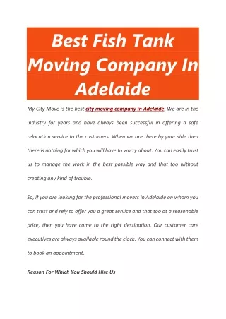 Best Fish Tank Moving Company In Adelaide