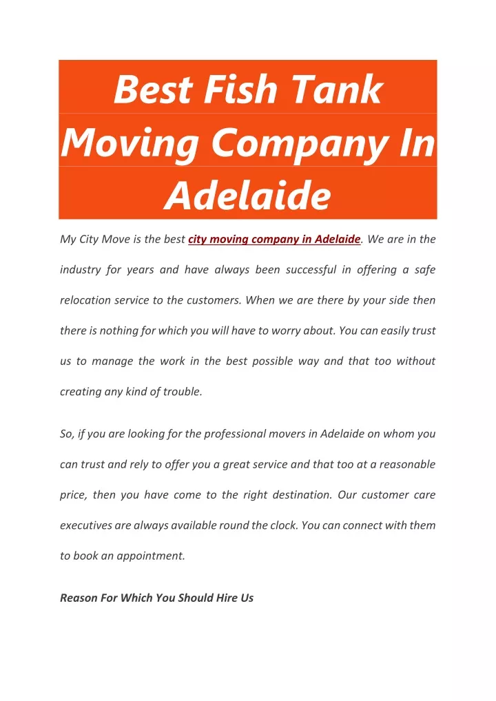 best fish tank moving company in adelaide