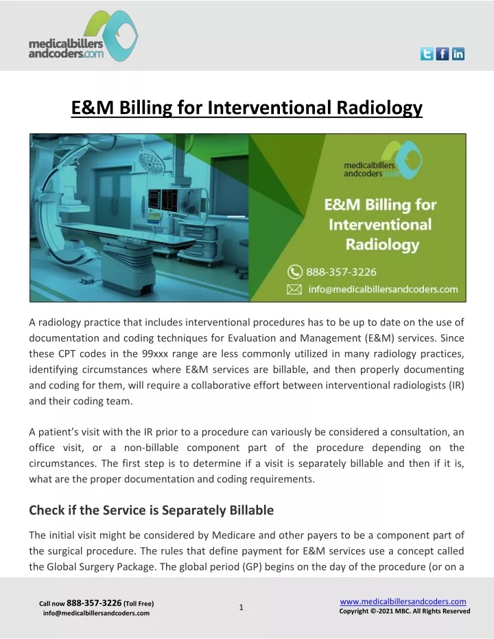 e m billing for interventional radiology