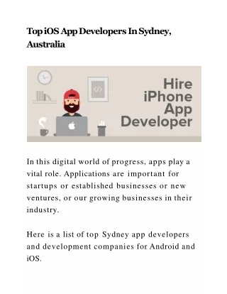 Top iOS App Developers In Sydney, Australia