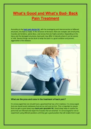 What’s Good and What’s Bad- Back Pain Treatment
