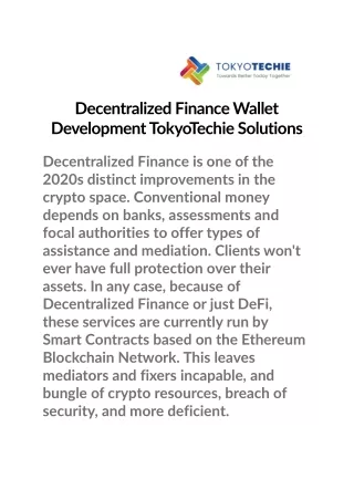 Decentralized Finance Wallet Development TokyoTechie Solutions