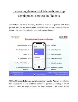 Increasing demands of telemedicine app development services in Phoenix