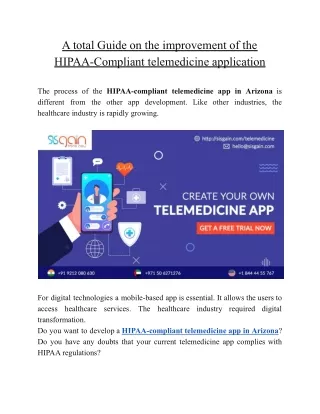 A total Guide on the improvement of the HIPAA-Compliant telemedicine application