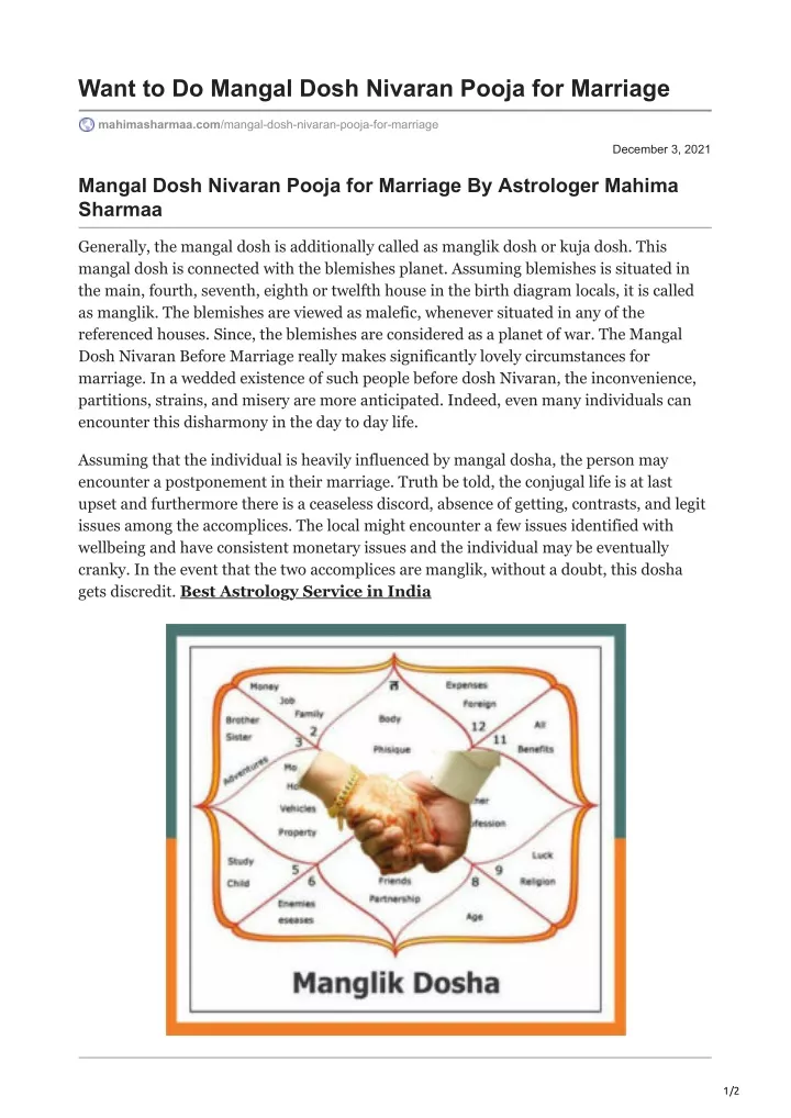 want to do mangal dosh nivaran pooja for marriage