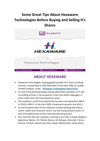 Some Great Tips About Hexaware Technologies Before Buying and Selling It’s Share