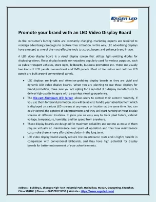 Promote your brand with an LED Video Display Board