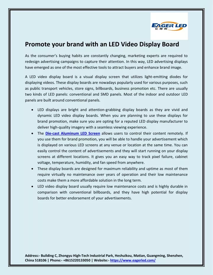 promote your brand with an led video display board