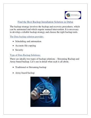 find the best backup installation solution