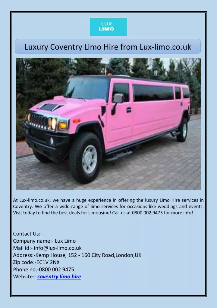 luxury coventry limo hire from lux limo co uk