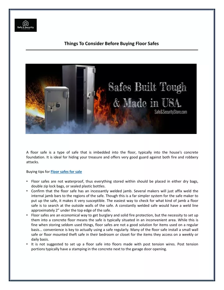 things to consider before buying floor safes