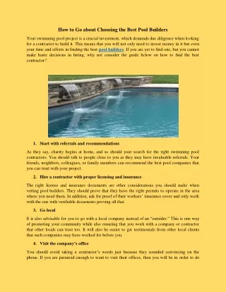 how to go about choosing the best pool builders