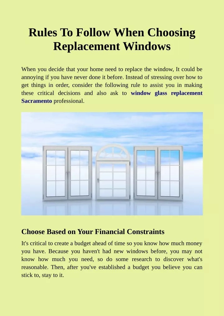 rules to follow when choosing replacement windows