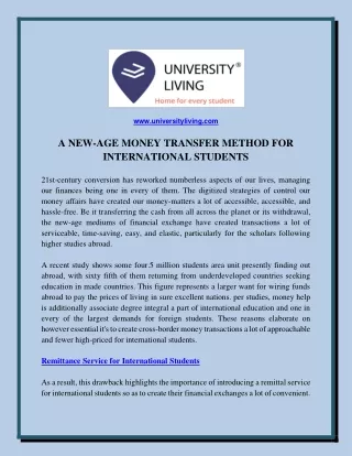 A NEW-AGE MONEY TRANSFER METHOD FOR INTERNATIONAL STUDENTS
