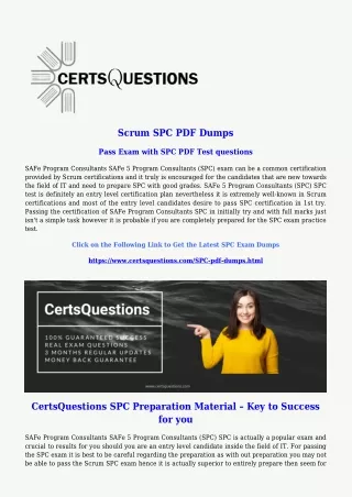 Instant Download Scrum SPC PDF Dumps - Promised Success