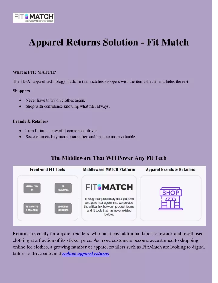 apparel returns solution fit match