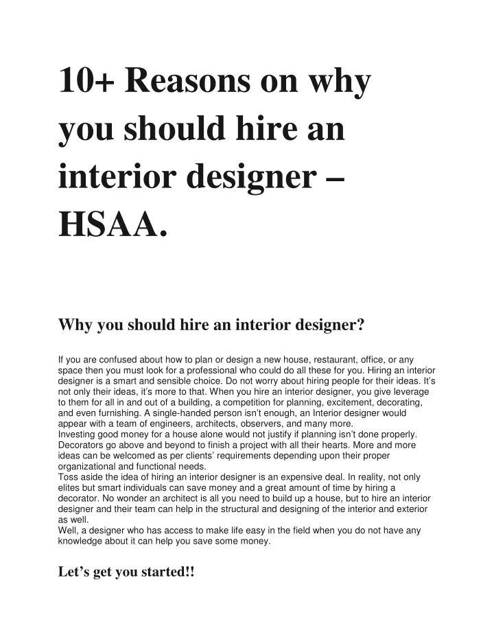 10 reasons on why you should hire an interior