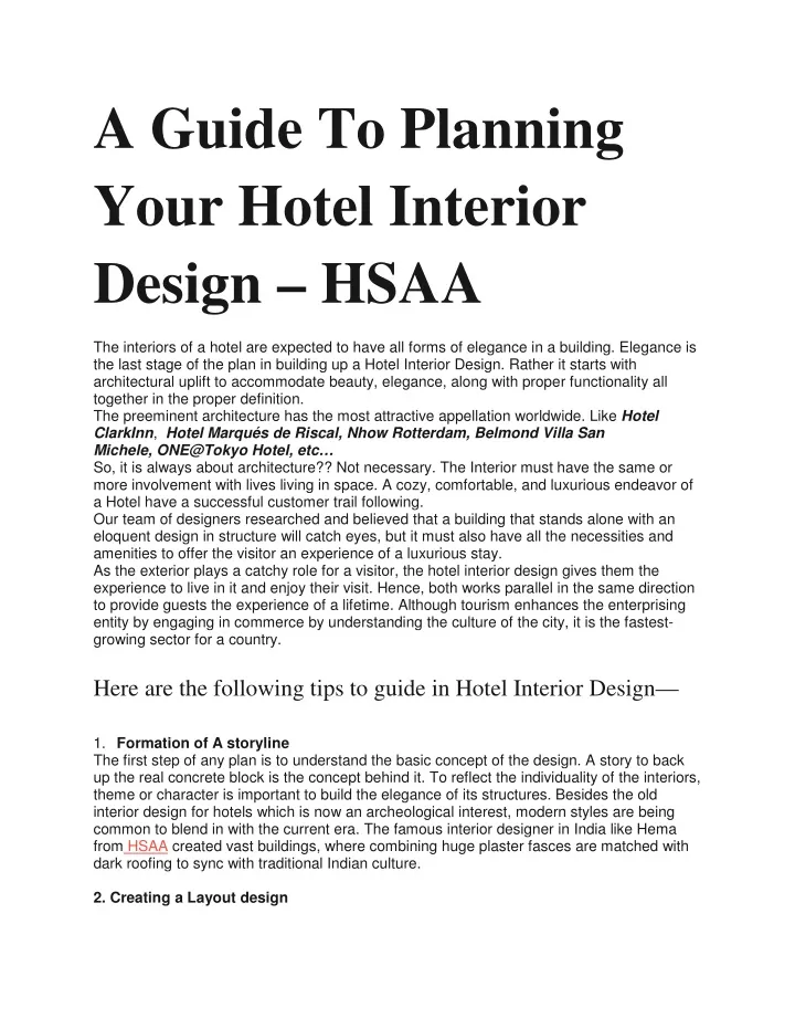 a guide to planning your hotel interior design