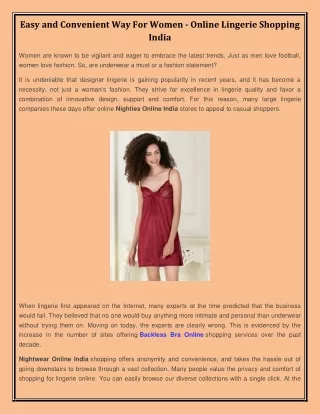 Easy and Convenient Way For Women - Online Lingerie Shopping India