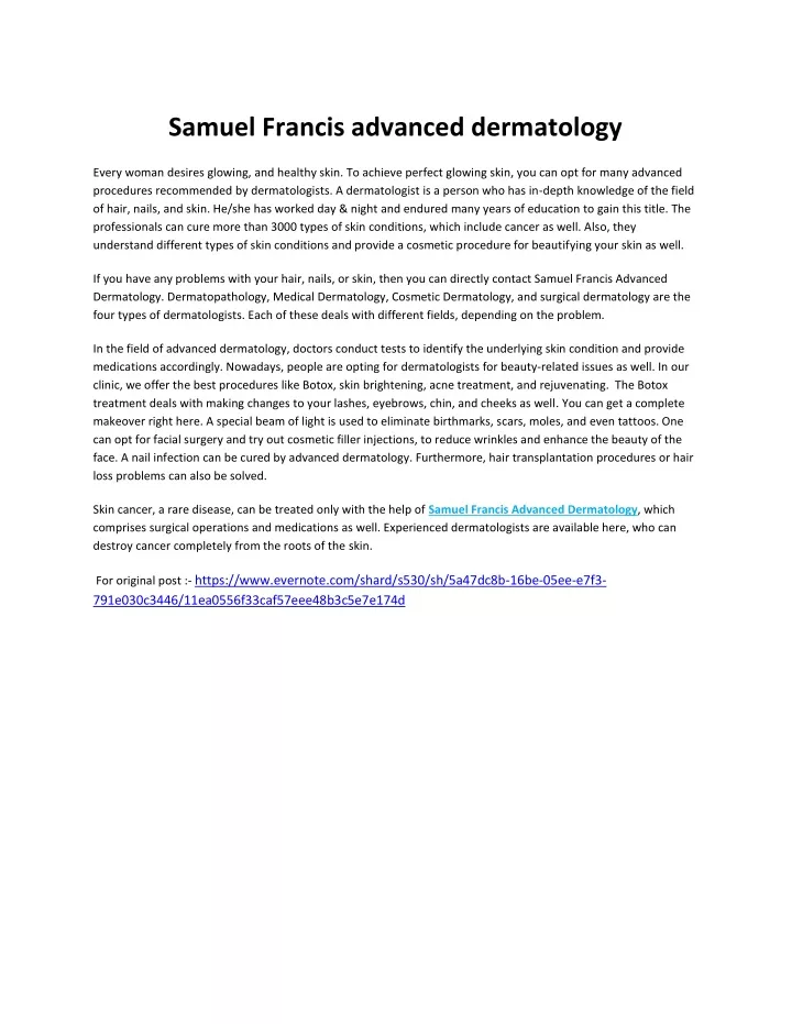 samuel francis advanced dermatology