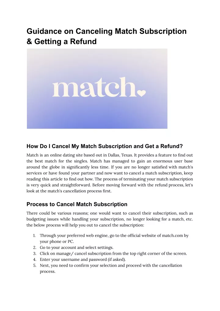 guidance on canceling match subscription getting
