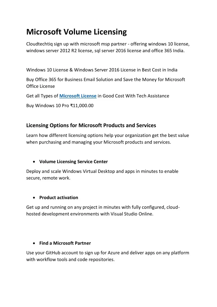 microsoft volume licensing