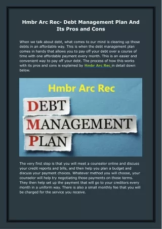 Hmbr Arc Rec- Debt Management Plan And Its Pros and Cons