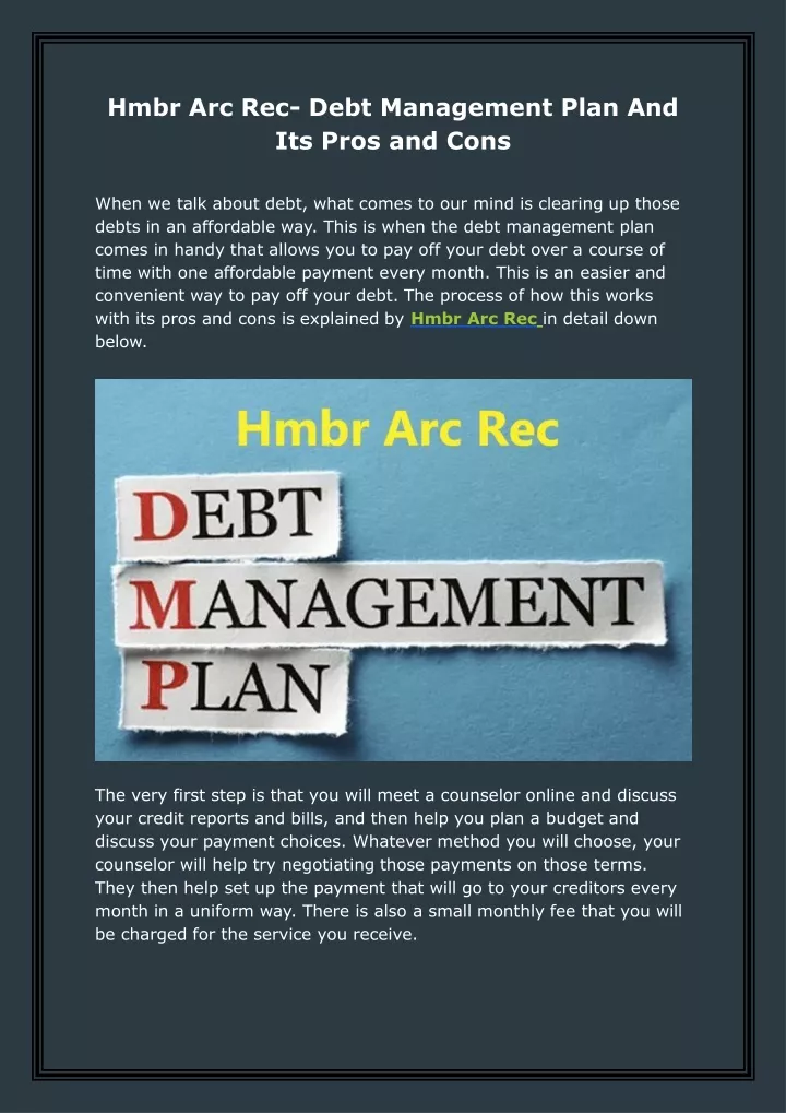 hmbr arc rec debt management plan and its pros