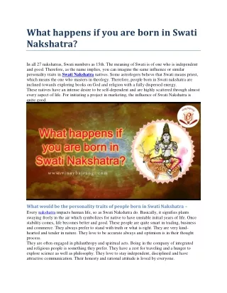 what happens if you are born in swati nakshatra