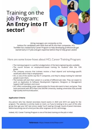 Training on the job Program: An Entry into IT sector!
