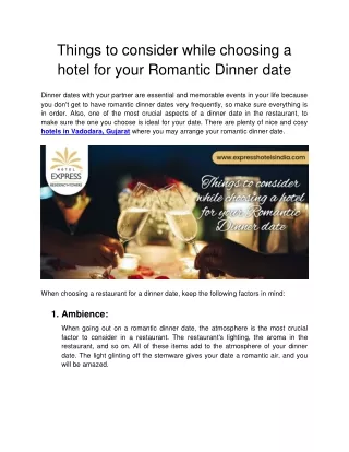 Express Hotels India - Things to consider while choosing a hotel for your Romantic Dinner date-converted