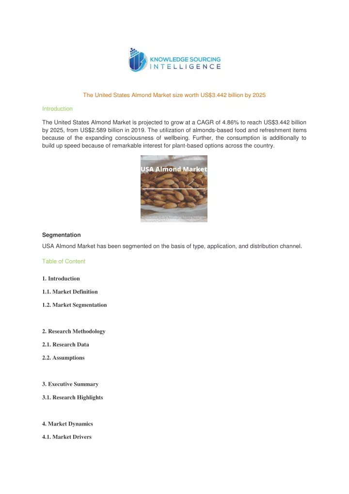 the united states almond market size worth