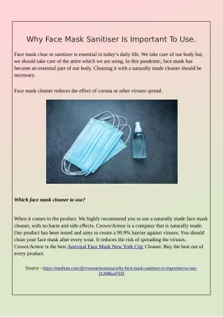 why face mask sanitiser is important to use